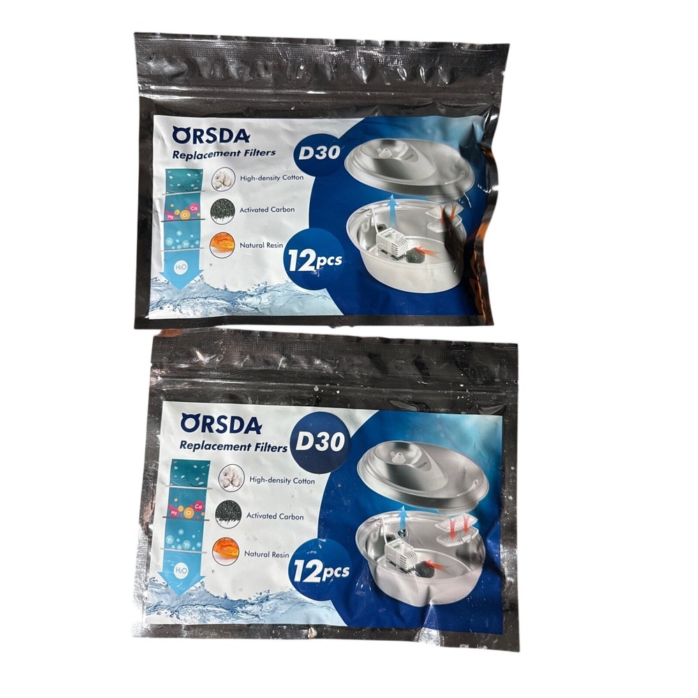 ORSDA D30 Pet Fountain Bundle - 24 Filters + Replacement Silicone Stoppers NEW